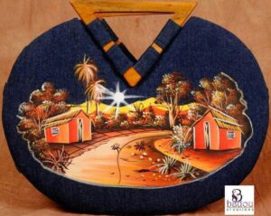 Sac en jeans avec peinture paysage artisanale